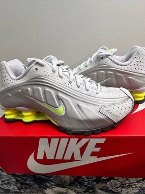 Nike Kids Sneakers in White with Neon Yellow Swoosh